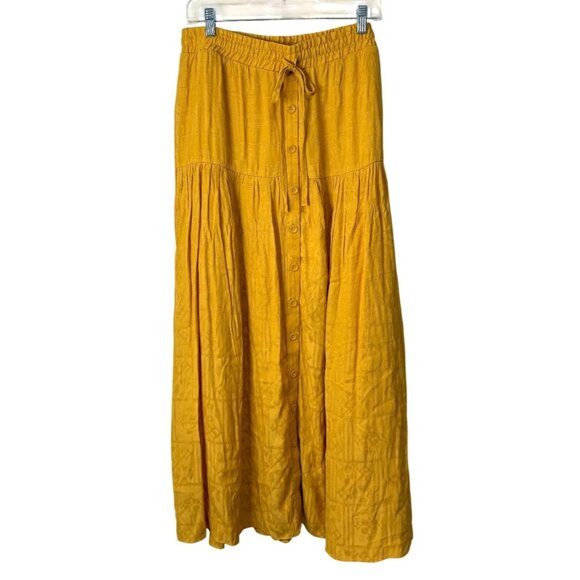 Maeve By Anthropologie Tiered Maxi Skirt Mustard Yellow Boho Womens Size L - Picture 1 of 7